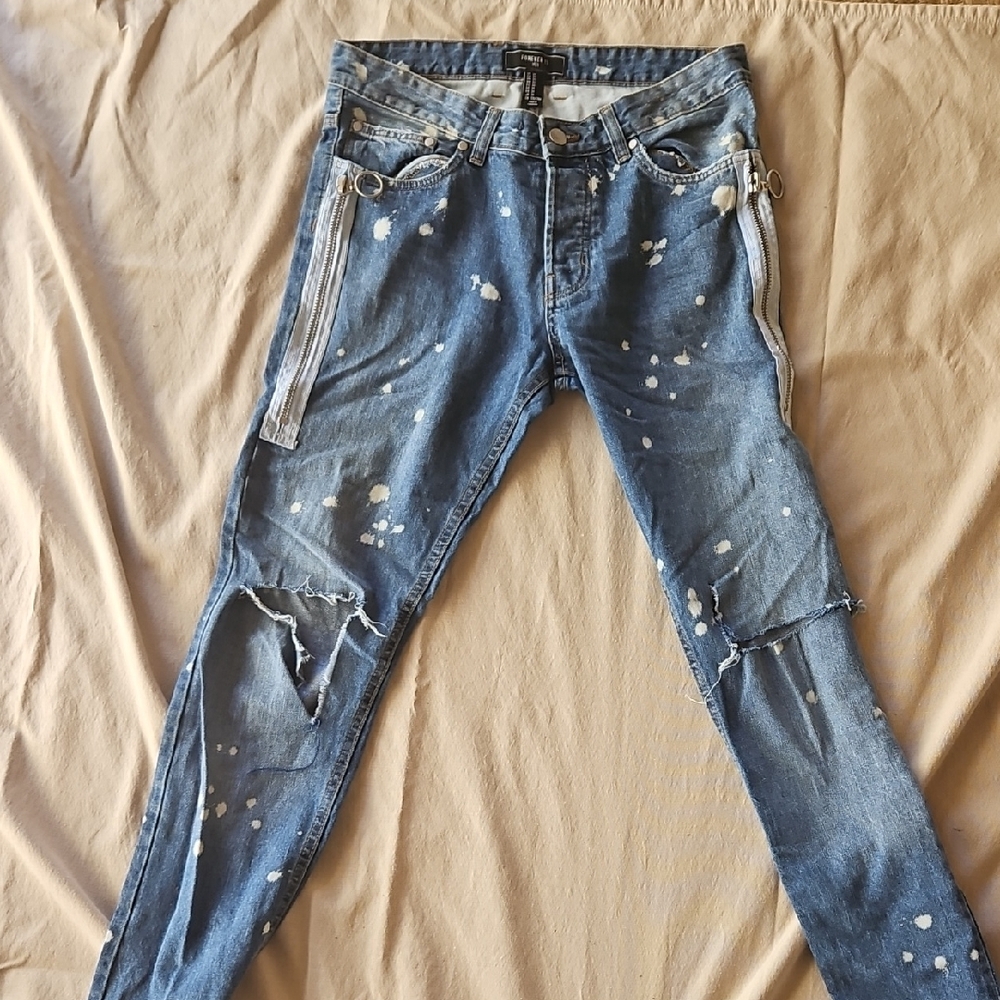 Forever 21 Blue Skinny Jeans with Distressed Details